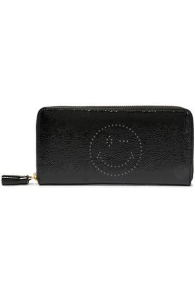 Anya Hindmarch Woman Tasseled Perforated Patent-leather Wallet Black