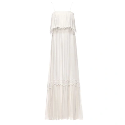 Nissa Viscose Fringes & Applied Lace White Dress