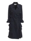 Valentino Double-breasted Pleated Trench Coat In Navy