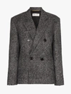 Saint Laurent Double-breasted Tweed Blazer In Grey