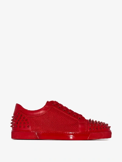 Christian Louboutin Men's Seavaste Spiked Leather Low-top Trainers In Red