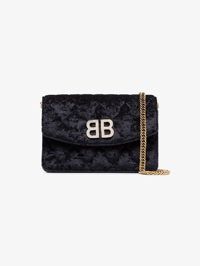 Balenciaga Bb Quilted Velvet Shoulder Bag In Black