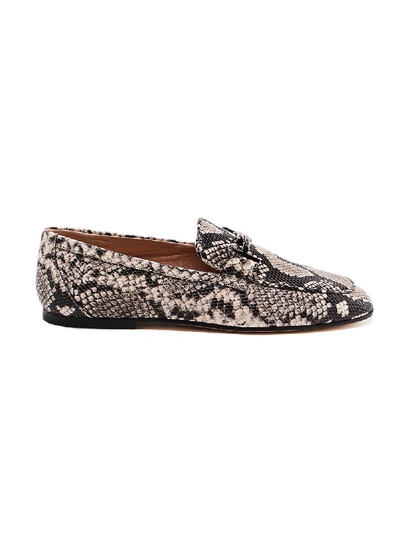 Tod's Python Effect Leather Double-t Loafers In Black