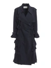 Valentino Double-breasted Pleated Trench Coat In Navy
