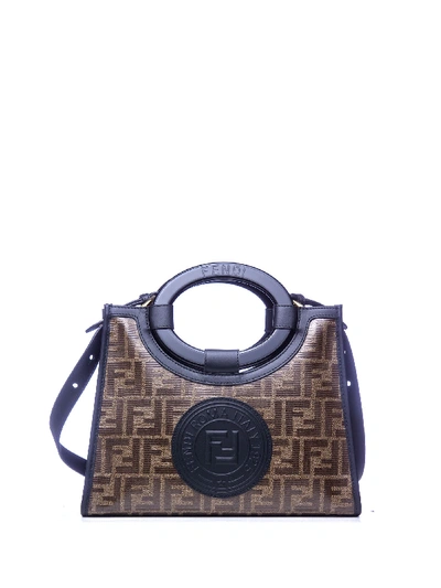 Fendi Runaway Fabric Shopper In Mogano Panna Black