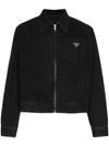 PRADA PRADA ZIP-UP DENIM JACKET - 黑色