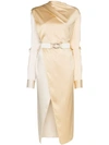 BOTTEGA VENETA DRAPED BELTED MIDI-DRESS