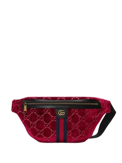 Gucci Gg丝绒腰包 In Red