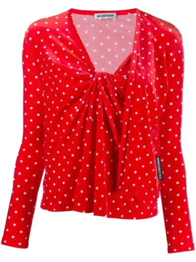 Balenciaga Twinset Polka Dot Velvet Top In Red