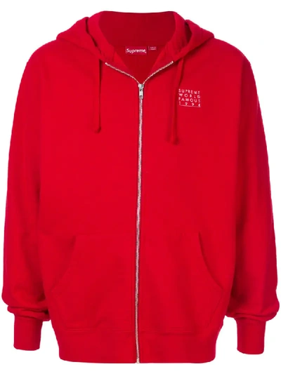 Supreme World Famous Zip Up Hooded Sweatshirt In Red