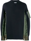 Sacai Bomber Jacket Hybrid Panelled Sweatshirt In Blue