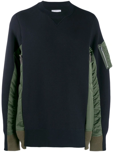 Sacai Bomber Jacket Hybrid Panelled Sweatshirt In Blue