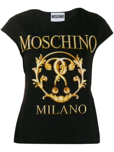 Moschino Milano Logo Print Cropped T-shirt In Black