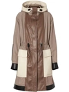 BURBERRY LEATHER PANELLED NYLON HOODED PARKA