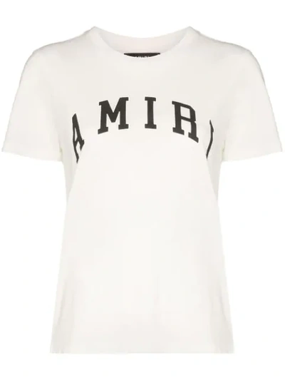Amiri Logo印花纯棉平纹针织t恤 In White