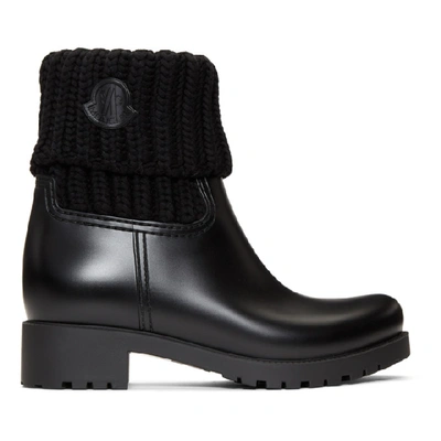 Moncler Ribbed Knit Detail Booties In Black