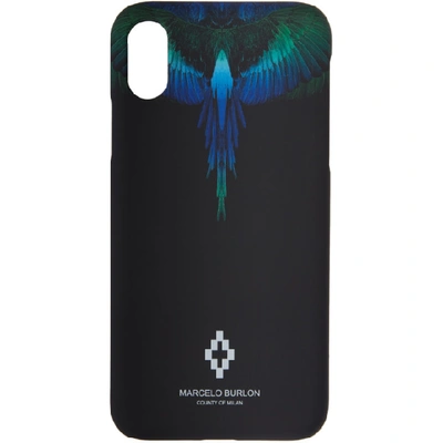 Marcelo Burlon County Of Milan Black And Blue Wings Iphone X Case In Black Multi