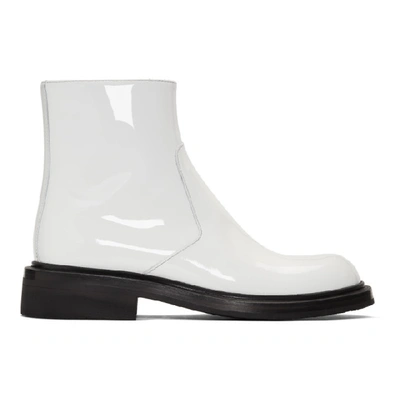 Prada White Patent Zip Boots In F0009  Bianco