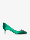 MANOLO BLAHNIK HANGISI 50 CRYSTAL BUCKLE SATIN PUMPS - WOMEN'S - LEATHER/SILK SATIN,9XX0661320614015146