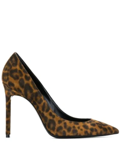 Saint Laurent Anja Leopard-print Suede Pumps In Brown