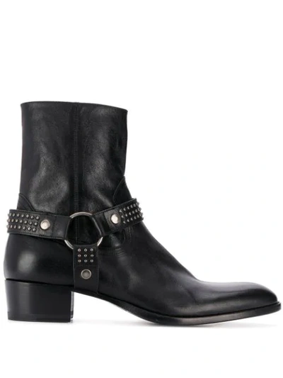 Saint Laurent Wyatt Harness-strap Ankle Boots In Black