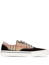 Burberry Vintage Check Cotton And Suede Sneakers In Black