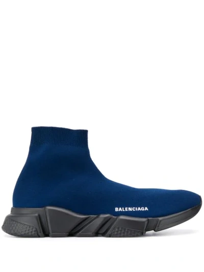 Balenciaga Speed Stretch-knit Trainers In Navy