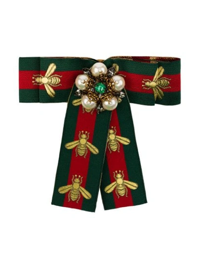 Gucci Green And Red Web Ribbon Brooch - 绿色 In Green
