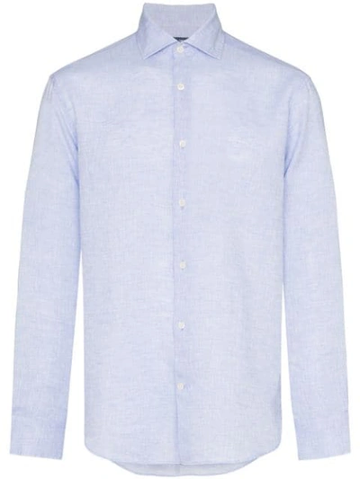 Frescobol Carioca Italian Linen Long Sleeve Shirt In Baby Blue