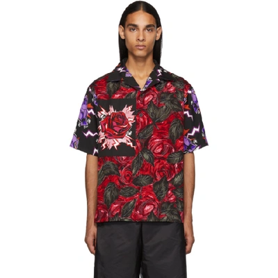 Prada Red Universal Studios Edition Rose Printed Bowling Shirt In Black