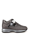 Hogan Interactive Crackled Leather Sneakers In Taupe