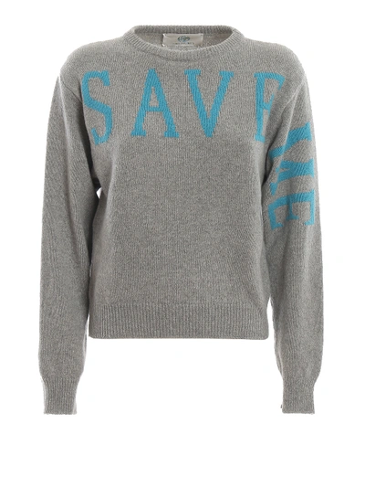 Alberta Ferretti Save Me Grey Cashmere Intarsia Sweater