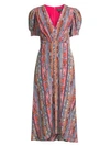 SALONI WOMEN'S LEA PUFF-SLEEVE SILK DRESS,0400011442727