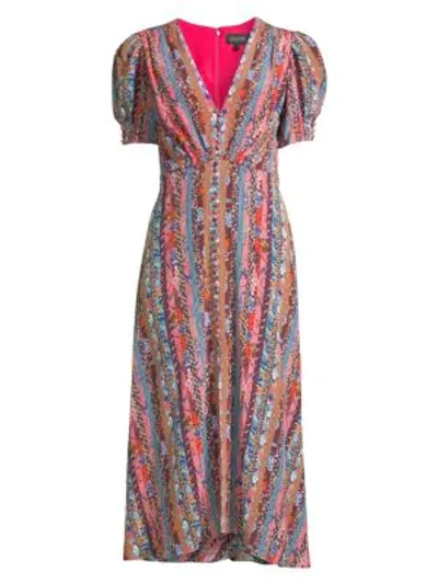 Saloni Women's Lea Puff-sleeve Silk Dress In Paradise Stripe