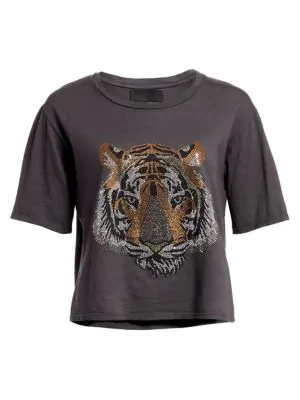 Le Superbe Tony Rhinestone Tiger Cotton Tee In Washed Black | ModeSens