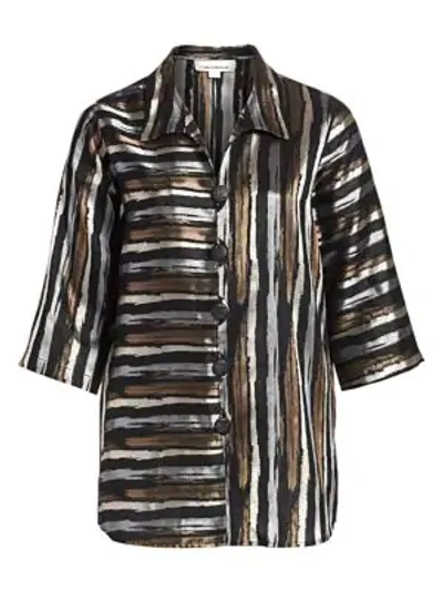 Caroline Rose Textures & Tones Striped Jacquard Shirt Jacket In Multi/black