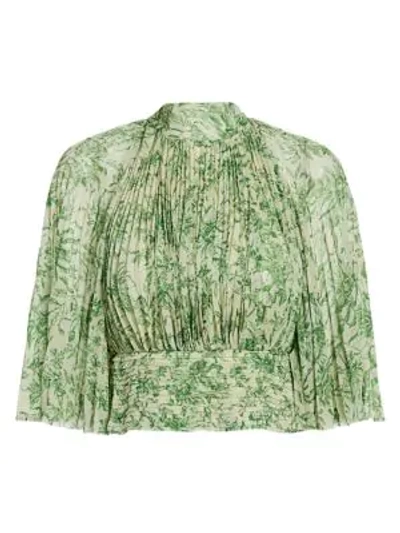 Amur Lee Plissé Leaf-print Blouse In Ecru Green