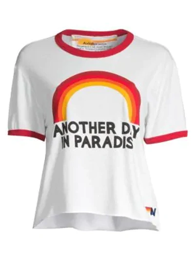 Aviator Nation Paradise Rainbow Bf Tee In White Red