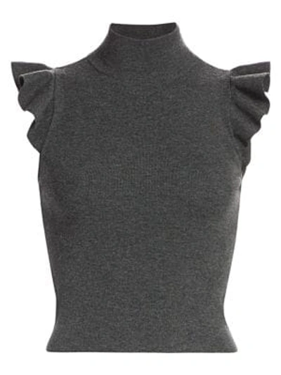 Alice And Olivia Lamara Stretch Wool Turtleneck Top In Charcoal