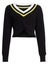 Alexander Wang T Cropped Ribbed-knit Varsity Sweater In Black