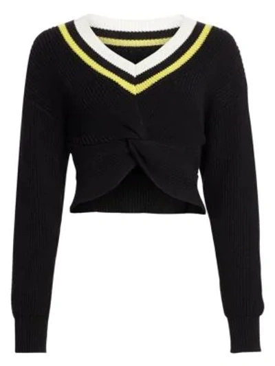 Alexander Wang T Cropped Ribbed-knit Varsity Sweater In Black