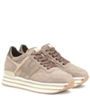 Hogan Midi Leather Platform Sneakers In Light Brown