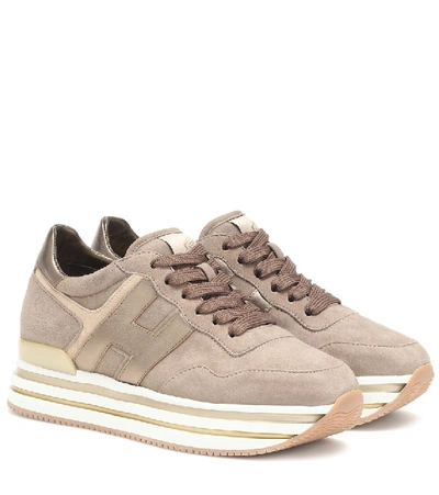 Hogan Midi Leather Platform Sneakers In Light Brown