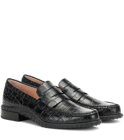 Tod's Gommini Crocodile-embossed Leather Penny Loafers In Black