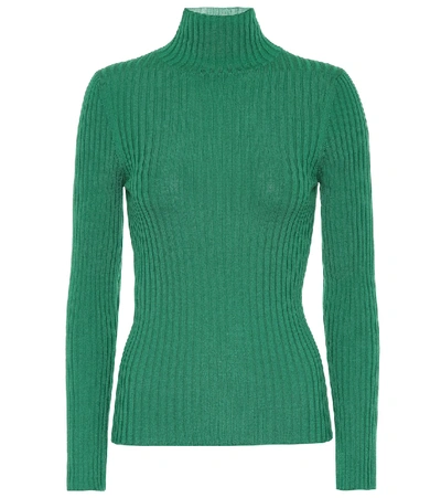 Plan C Ribbed Wool Turtleneck Sweater In Green