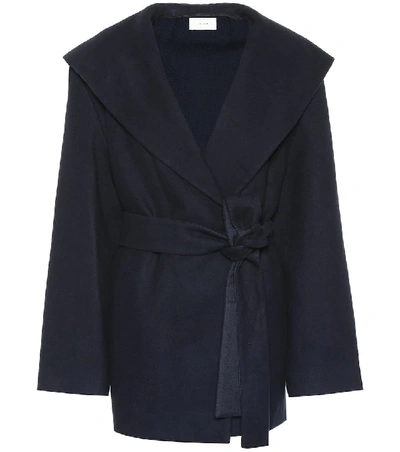 The Row Reyna Hooded Belted Cotton And Wool-blend Jacket In Navy