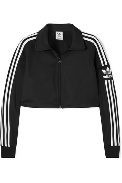 Adidas Originals Cropped Striped Stretch-jersey Track Jacket In Black