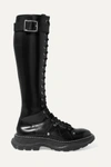 Alexander Mcqueen Glossed-leather Exaggerated-sole Knee Boots In Black