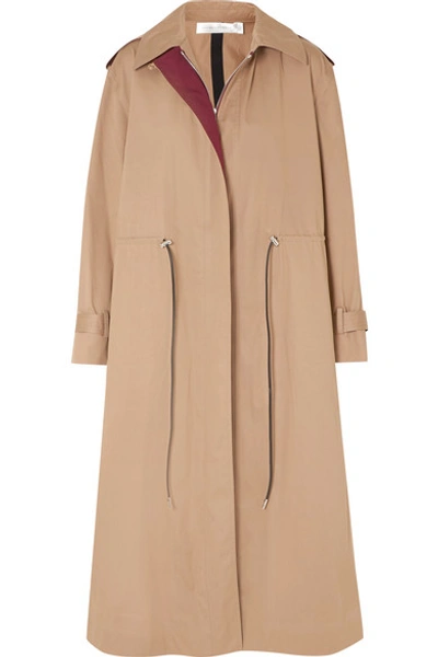 Victoria Beckham Oversized Drawstring Cotton-blend Gabardine Trench Coat In Camel