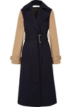 VICTORIA BECKHAM TWO-TONE WOOL-GABARDINE AND COTTON-BLEND CANVAS TRENCH COAT